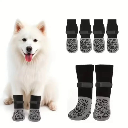 4Pcs Dog Paw Protectors Anti-Slip Boots Adjustable Pet Socks Traction Shoes for Injured Paws Senior Dogs