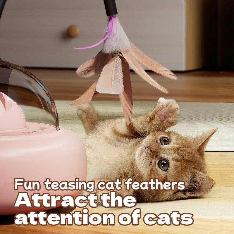 Automatic UFO Smart Cat Teaser Toy Electric Interactive Play Toy With Bell Detachable Feather Wand For Cat Daily Entertainment