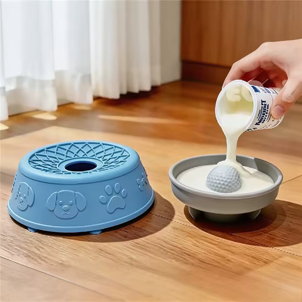 Slow feeder bowl in use with dog