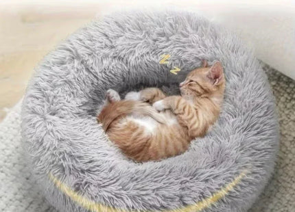 Round plush pet bed with non-slip base