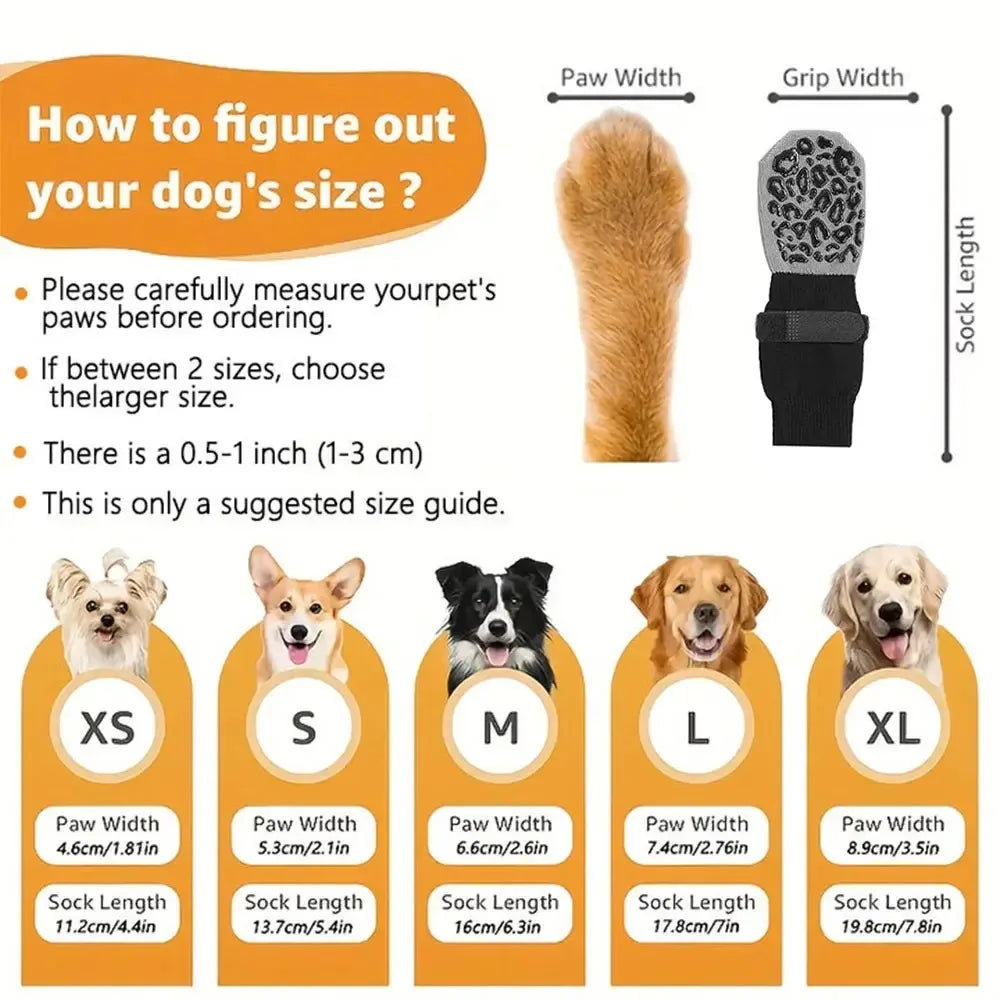 4Pcs Dog Paw Protectors Anti-Slip Boots Adjustable Pet Socks Traction Shoes for Injured Paws Senior Dogs