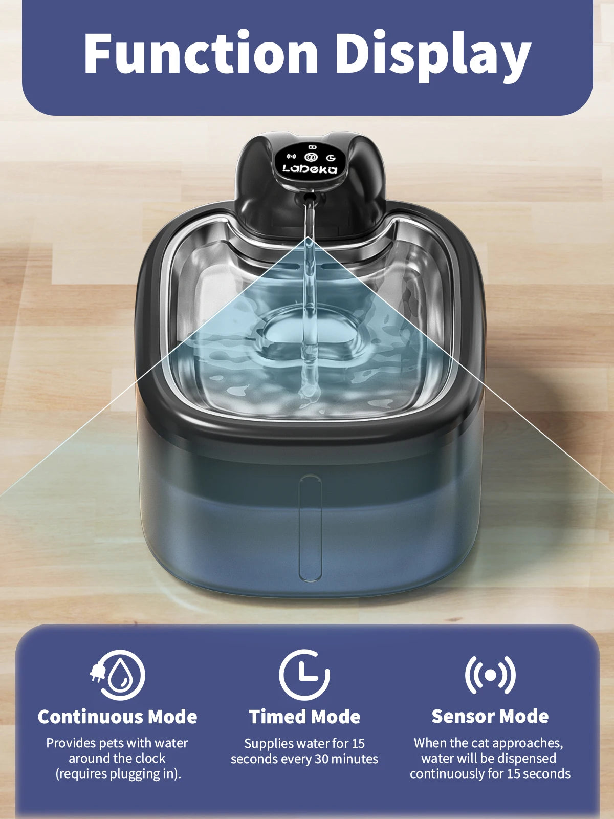 3.5L Cat Water Fountain Pet Water Fountain With Stainless Steel Tray 4000mAh Large battery and Motion Sensing， Silent Water Pump