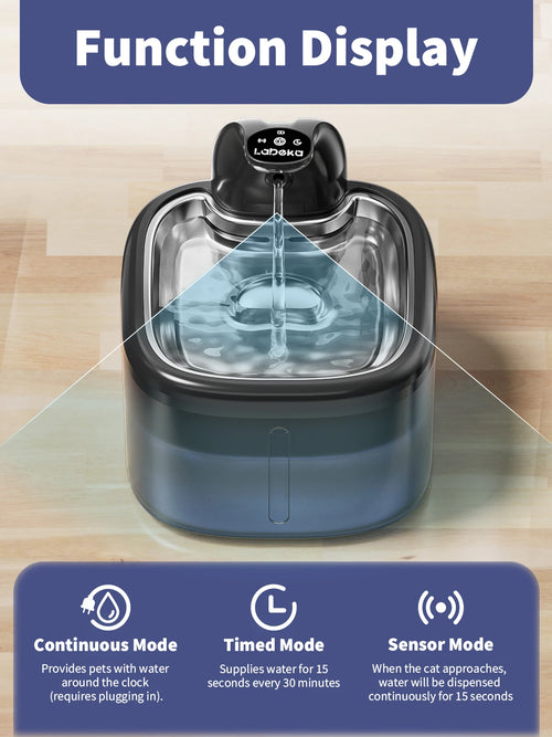 3.5L Cat Water Fountain Pet Water Fountain With Stainless Steel Tray 4000mAh Large battery and Motion Sensing， Silent Water Pump