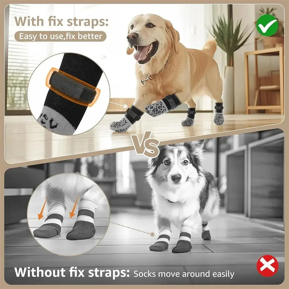4Pcs Dog Paw Protectors Anti-Slip Boots Adjustable Pet Socks Traction Shoes for Injured Paws Senior Dogs