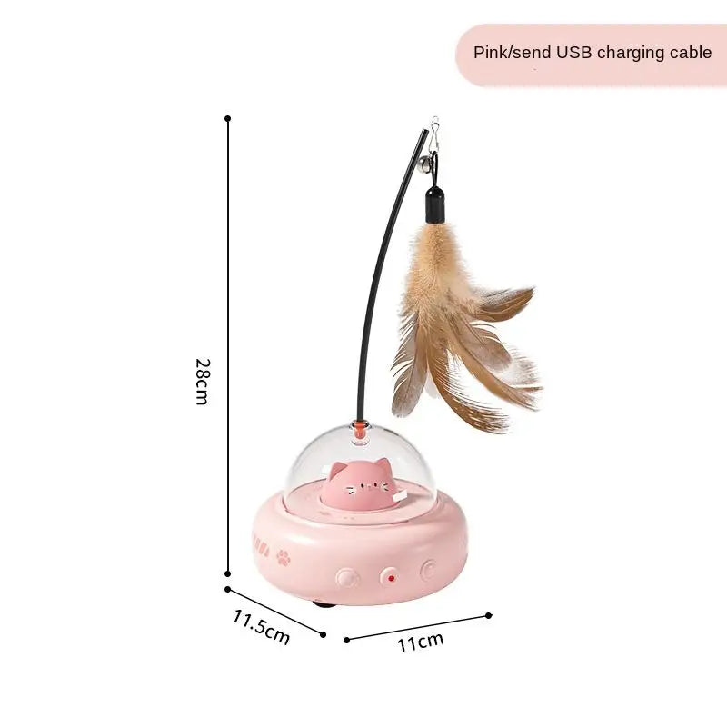 Automatic UFO Smart Cat Teaser Toy Electric Interactive Play Toy With Bell Detachable Feather Wand For Cat Daily Entertainment
