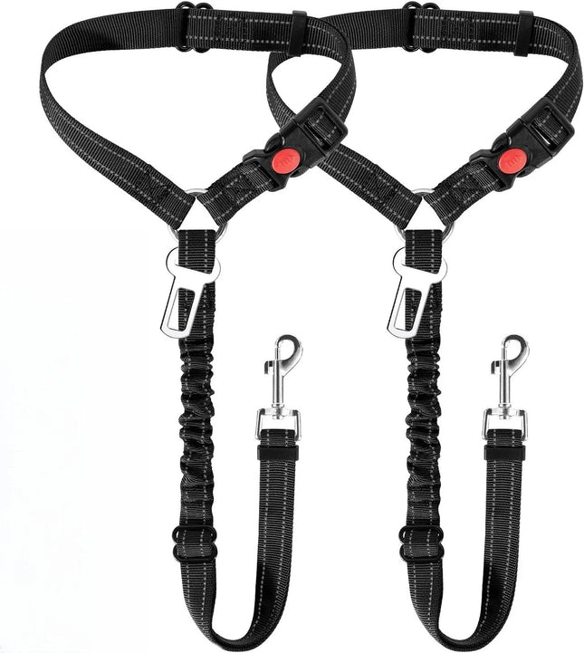 Dog Seat Belt for Car,Dog Car Harness Seatbelt Adjustable with Elastic Bungee Buffer, 2in1 Pet Leash Restraint Dog Safety Tether