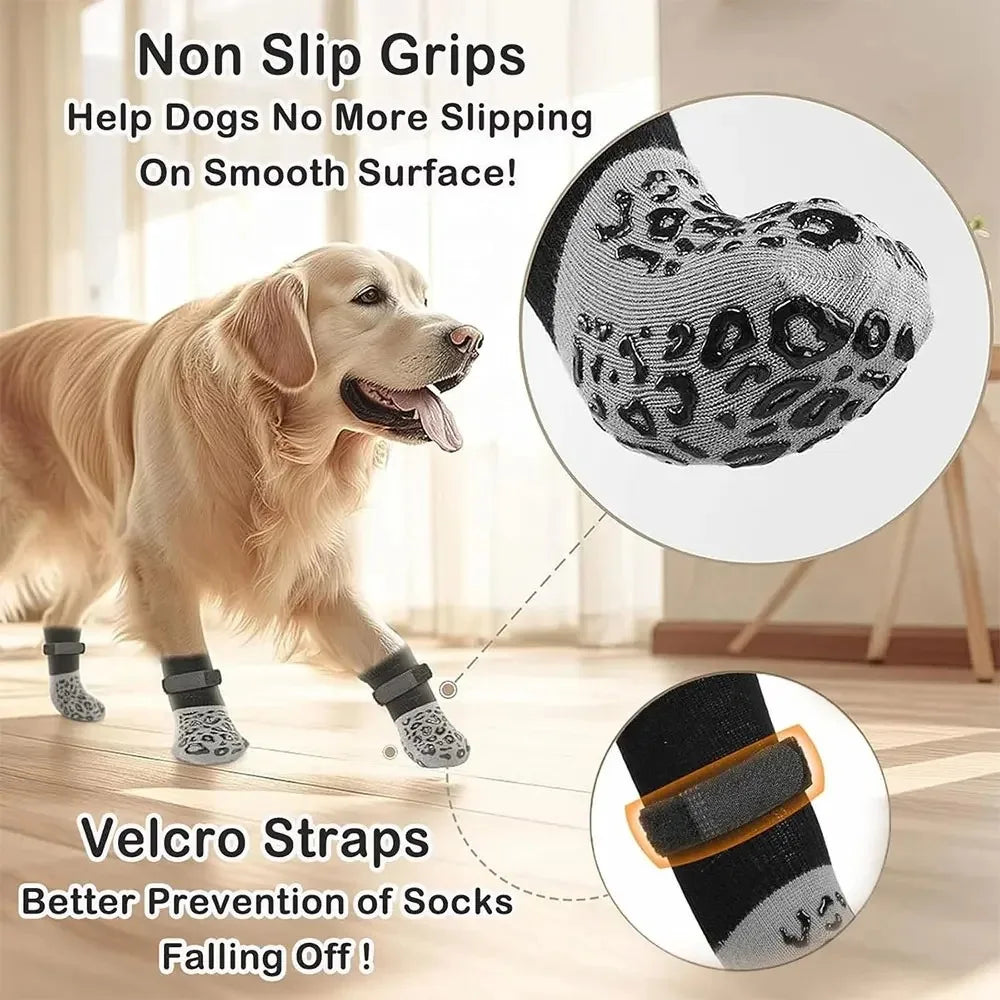 4Pcs Dog Paw Protectors Anti-Slip Boots Adjustable Pet Socks Traction Shoes for Injured Paws Senior Dogs