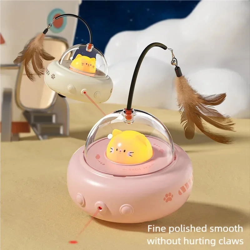 Automatic UFO Smart Cat Teaser Toy Electric Interactive Play Toy With Bell Detachable Feather Wand For Cat Daily Entertainment