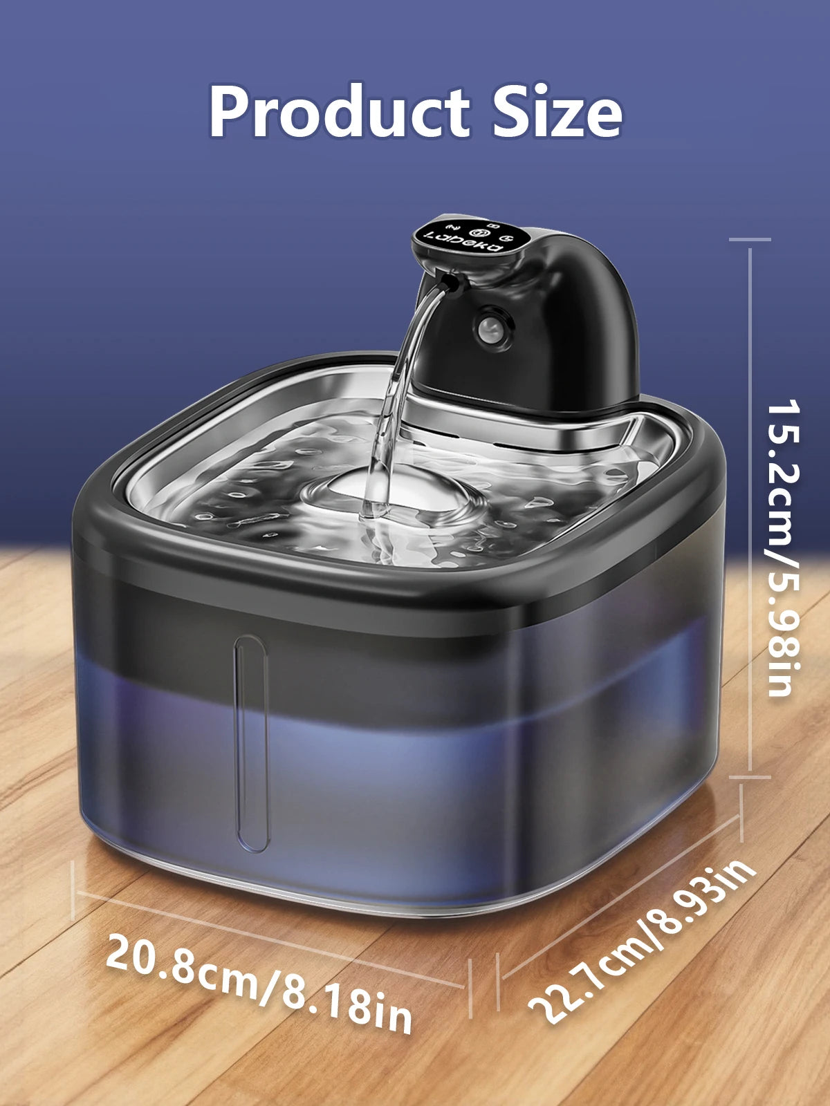3.5L Cat Water Fountain Pet Water Fountain With Stainless Steel Tray 4000mAh Large battery and Motion Sensing， Silent Water Pump