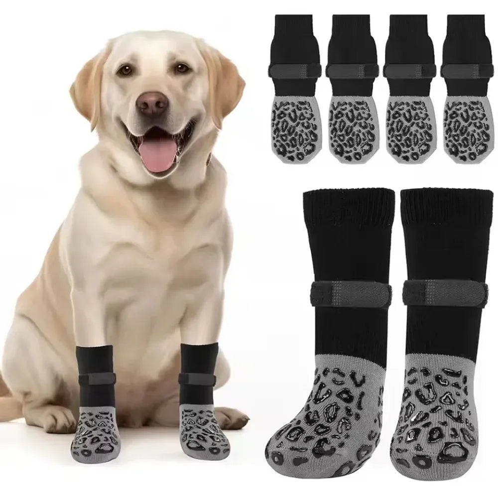 4Pcs Dog Paw Protectors Anti-Slip Boots Adjustable Pet Socks Traction Shoes for Injured Paws Senior Dogs